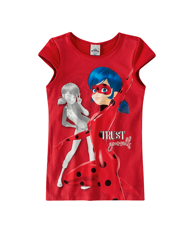 Camiseta Infantil Estampa Ladybug Miraculous Tam 4 a 10