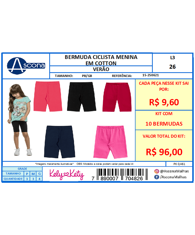 Kit 12 Legging cotton sem Flanela Atacado Revenda Menina Infantil