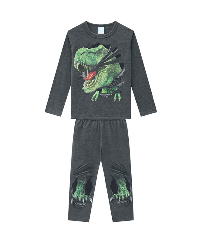 Pijama Longo Infantil com Toque Suave e Estampa Dino Esqueleto - Tam 4 a 14  Anos - Renner
