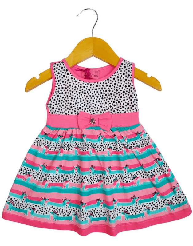 Vestido Bebê Manga Curta Cotton Rosa Sorvete