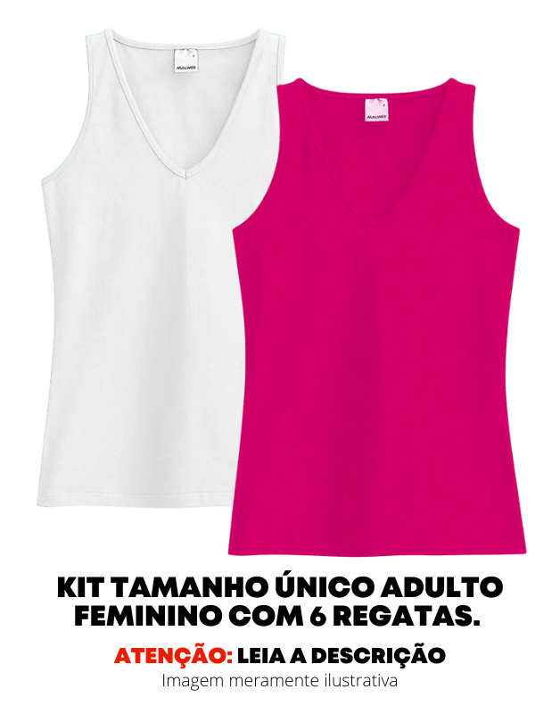 Kit 6 Regatas de Verão Atacado Feminino Tamanho Único P de Adulto Malwee -  01-300821 - Ascona