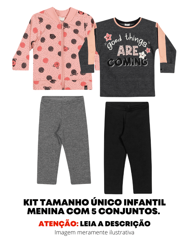 Kit 5 Conjuntos de Moletom Inverno Atacado Infantil Menina Tamanho Único 1,  2 ou 3 Malwee Kids e Elian - 12-070323 - Ascona