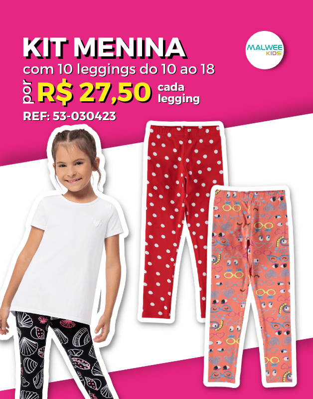 Kit 3 Legging Infantil Feminina Sem Flanela em Algodão Malwee KIDSLegging E  Calça De Moletom InfantilRoupas Infantis: Blusas, Camisetas e mais