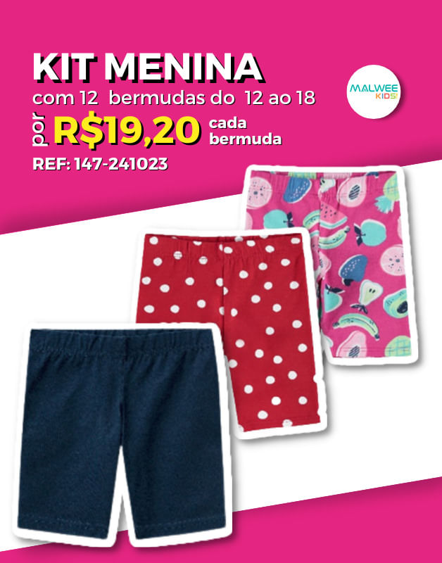 Kit de Shortinho em Cotton para Menina - Bermuda Infantil Ciclista