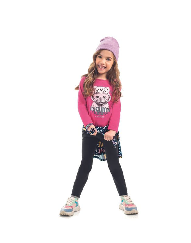 Conjunto Kamylus Infantil Menina Meia Estação com Estampa Gatinha Fashion  4/8 - 56806 - Ascona